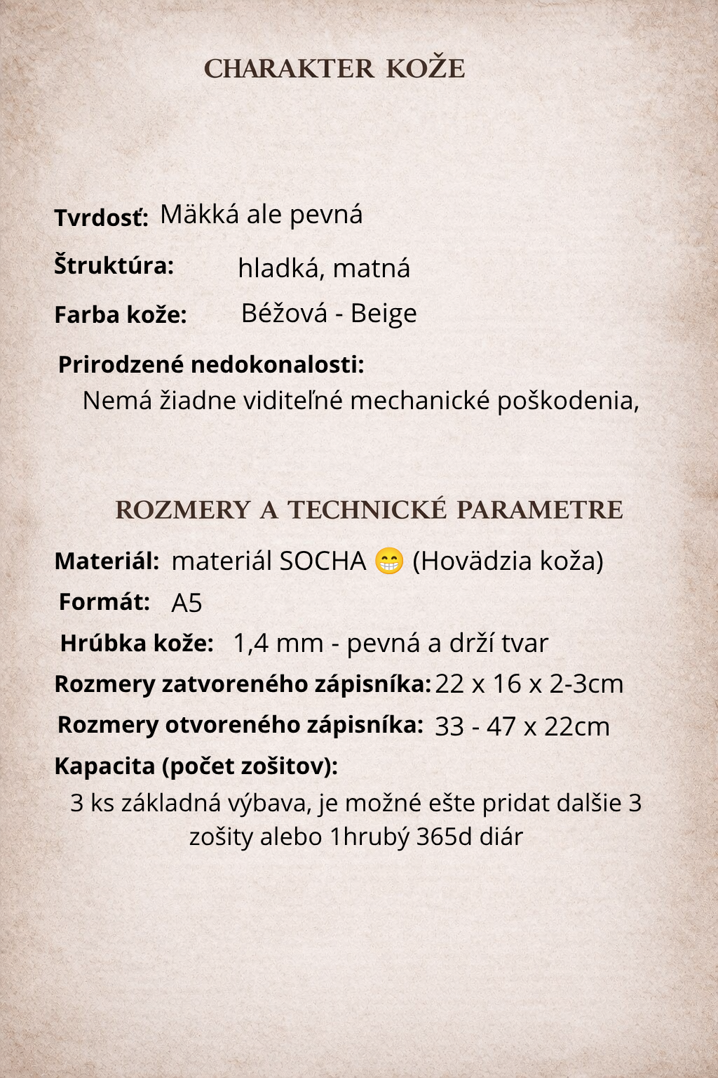 Kožený zápisník A5 - Béžová - Beige - Dlhá verzia