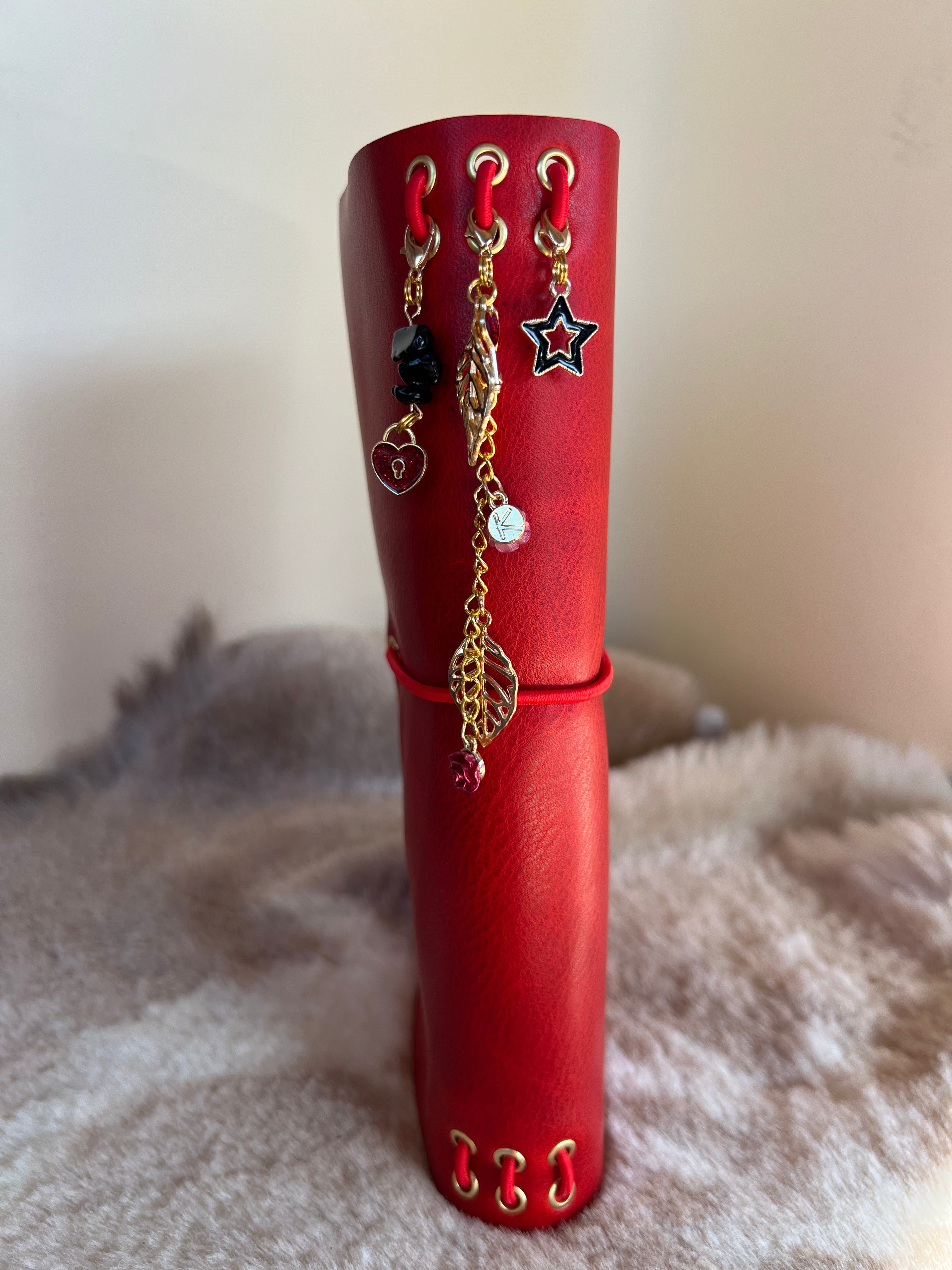 Kožený zápisník A5 - Červená - Red Matte - Red Butterfly - dlhá verzia