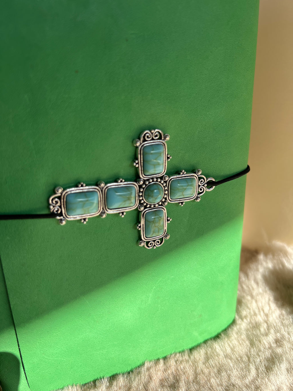 Kožený zápisník A5 - Zelená - Green Spring - Spring cross - dlhá verzia