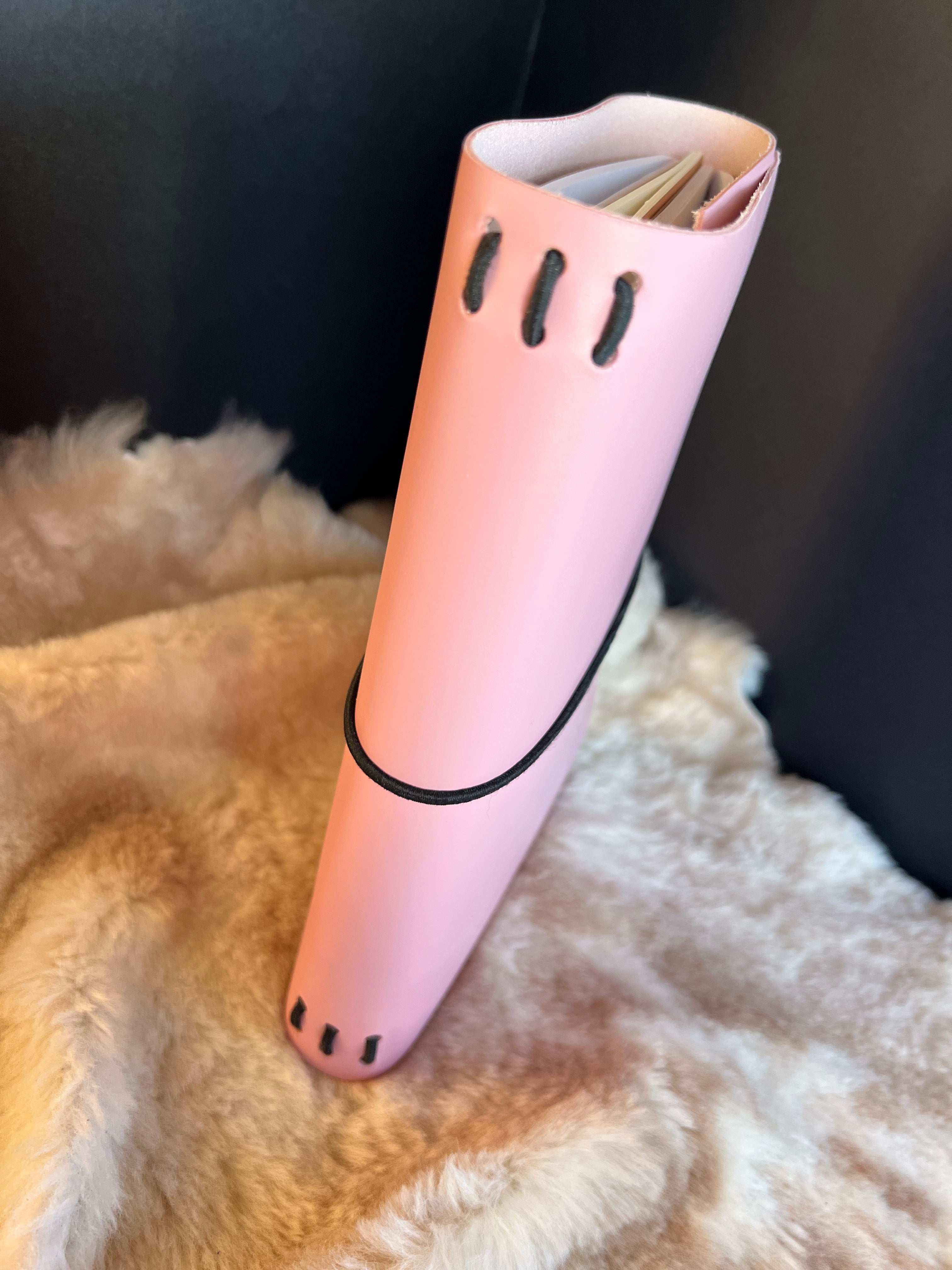 Kožený zápisník A5 - Ružová - Baby pink - dlhá verzia