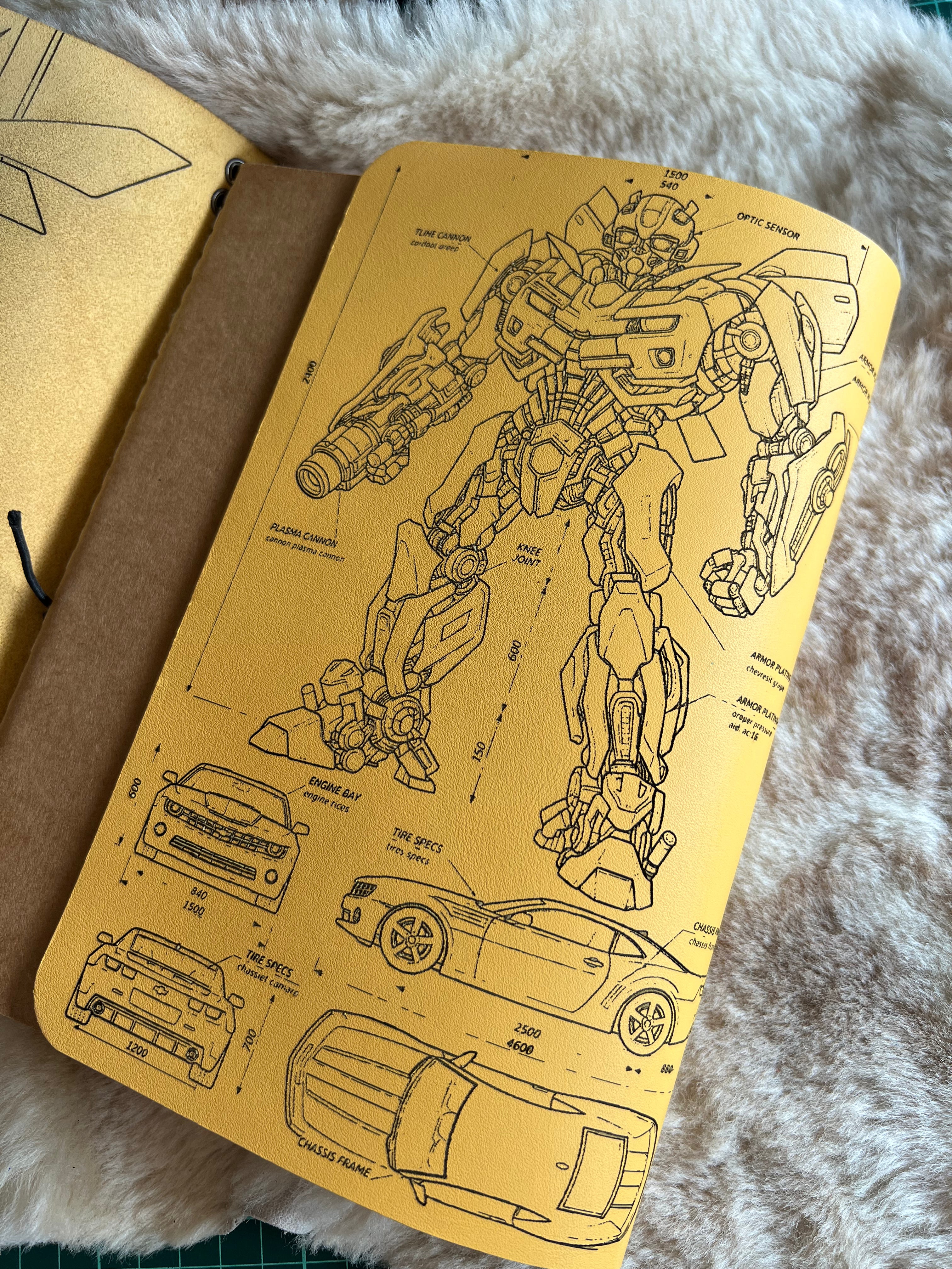 Kožený zápisník A5 - žltá - LIMITKA - Bumble Bee - dlhá verzia