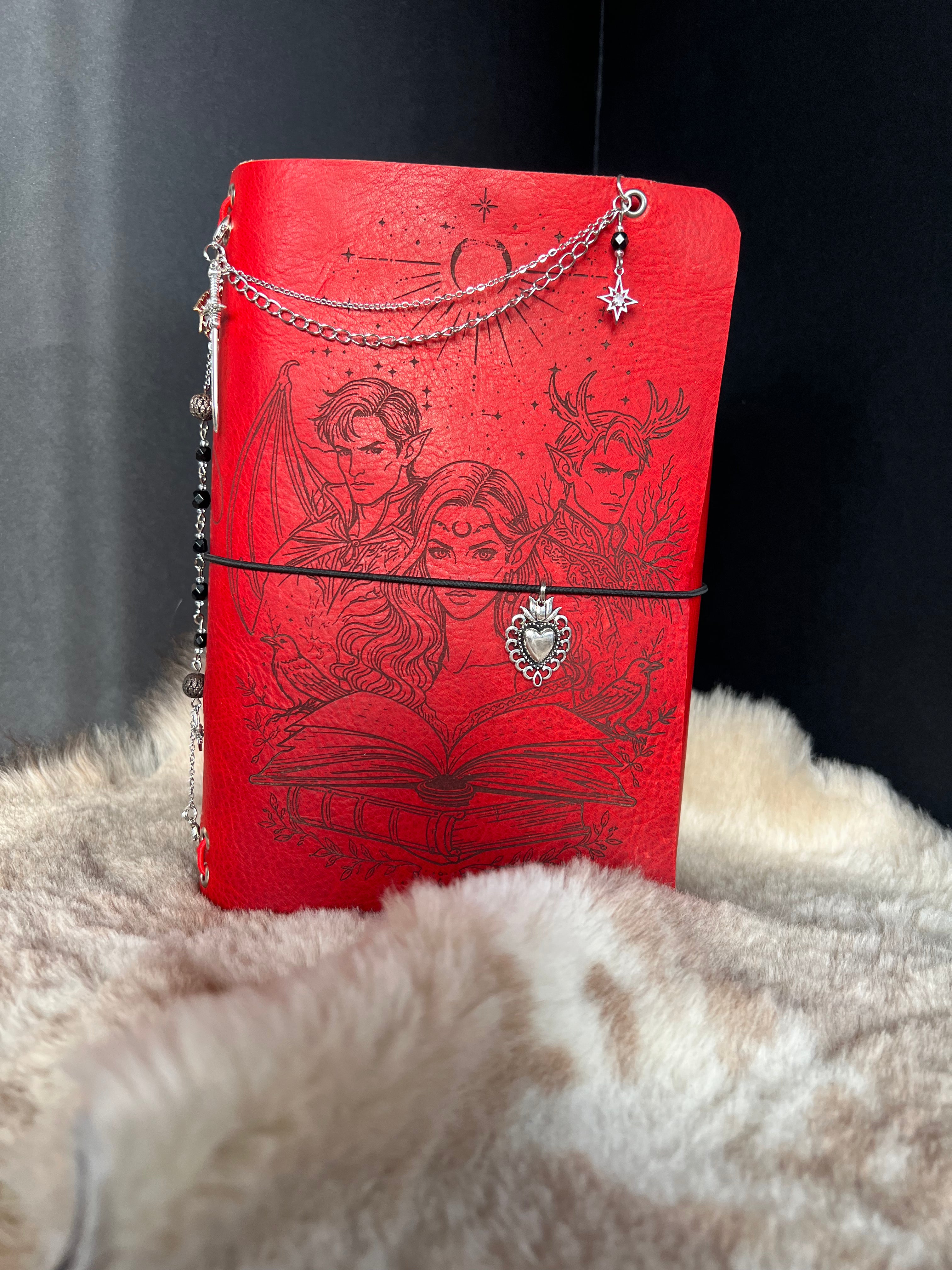 Kožený zápisník A5 - červená - LIMITKA - Acotar vibe - dlhá verzia