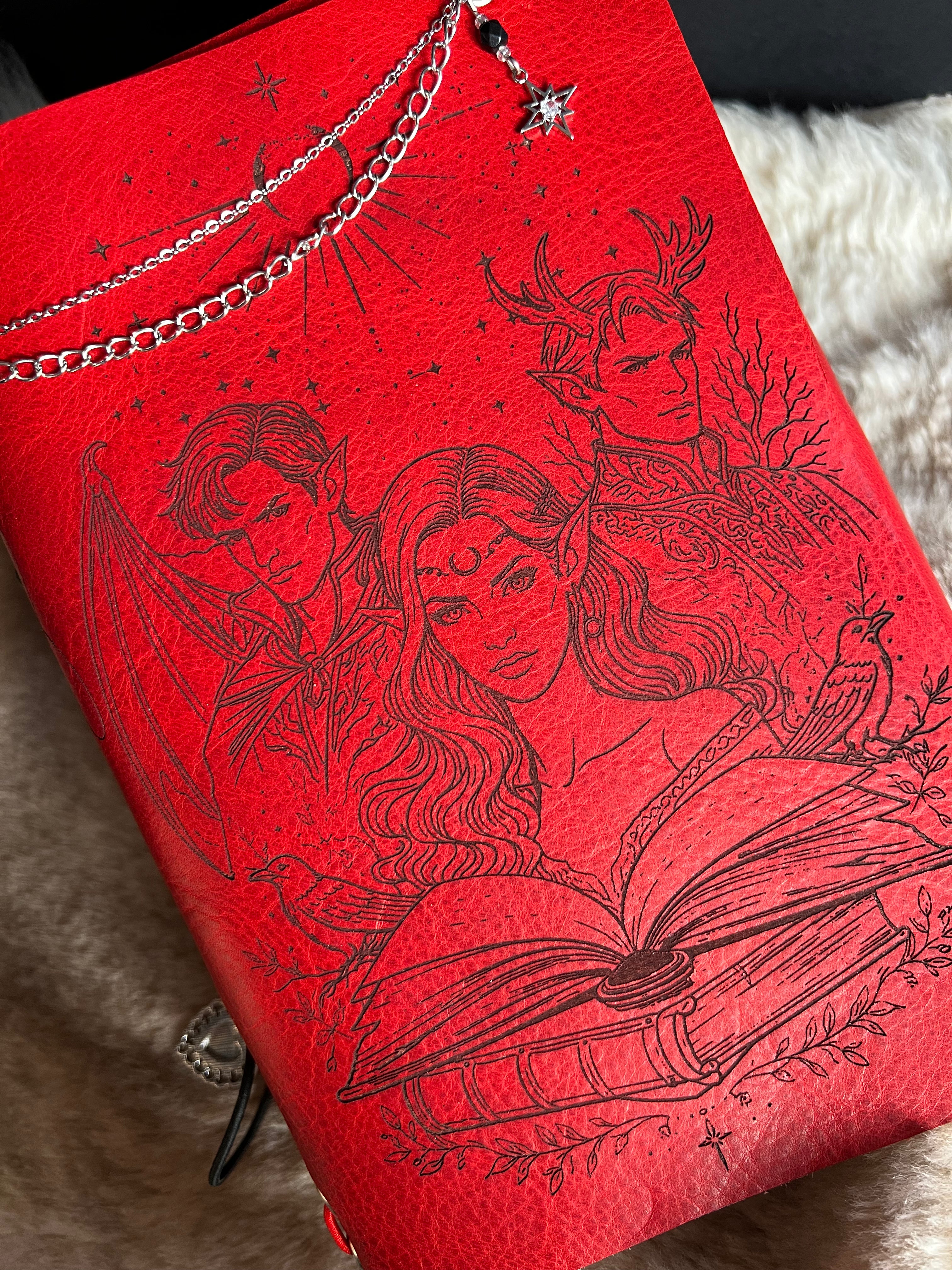 Kožený zápisník A5 - červená - LIMITKA - Acotar vibe - dlhá verzia