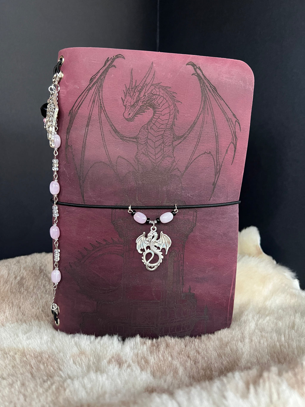 Kožený zápisník A5 - Ružová - LIMITKA - Dragon princes - dlhá verzia