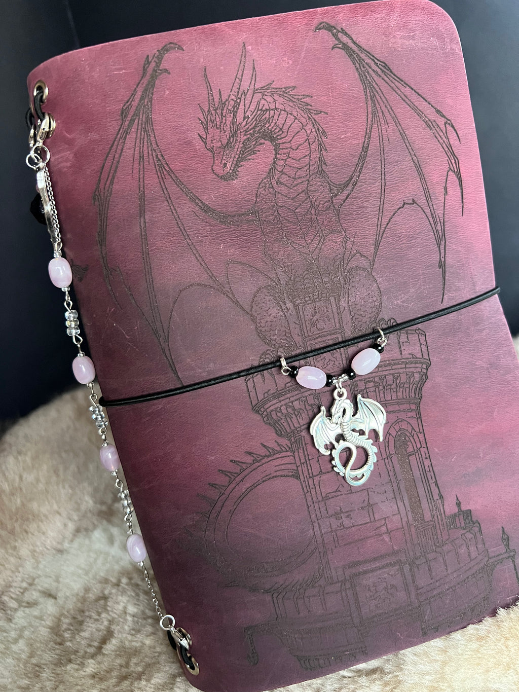 Kožený zápisník A5 - Ružová - LIMITKA - Dragon princes - dlhá verzia