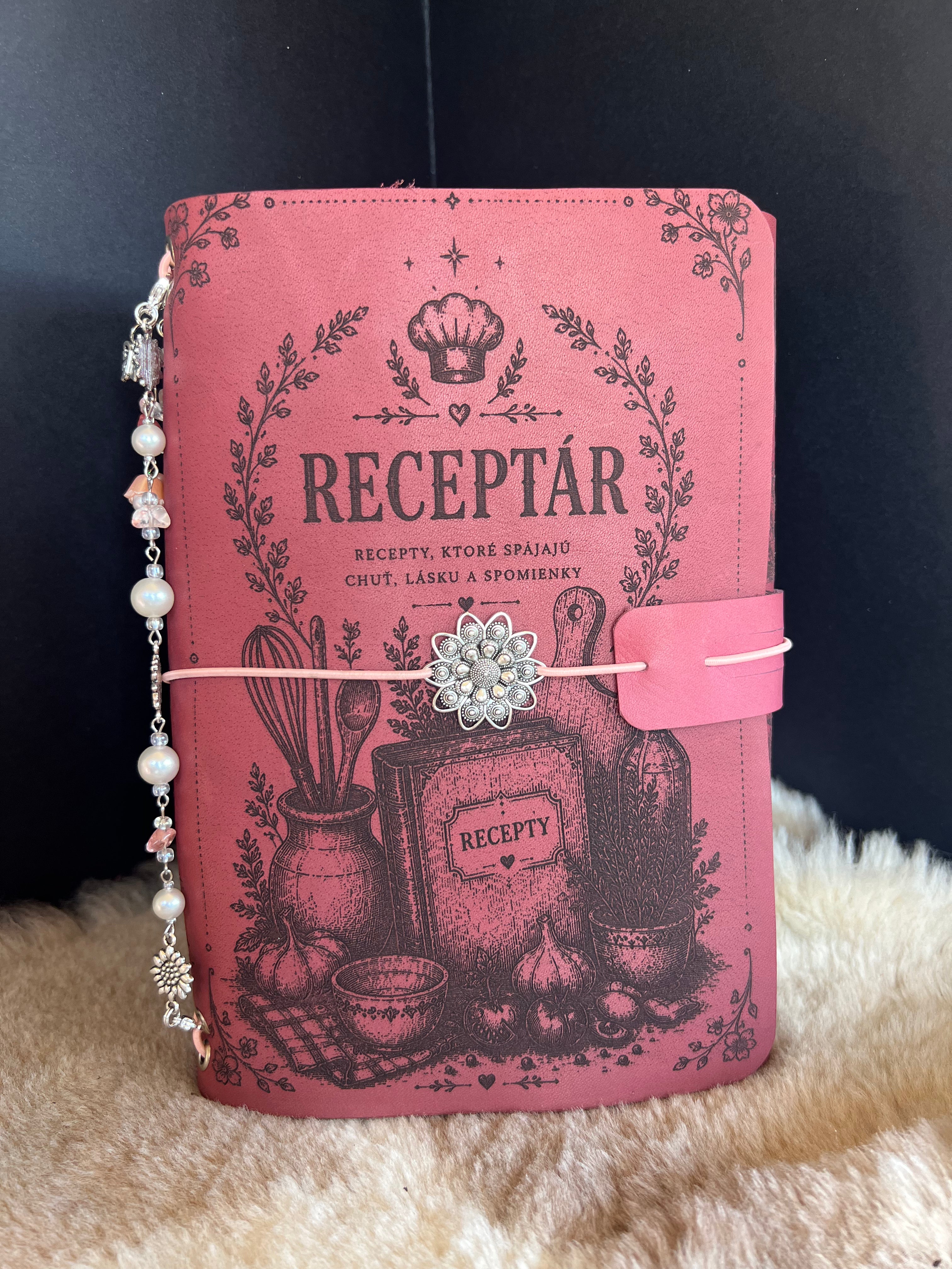 Kožený zápisník A5 - ružová - LIMITKA - RECEPTAR - dlhá verzia