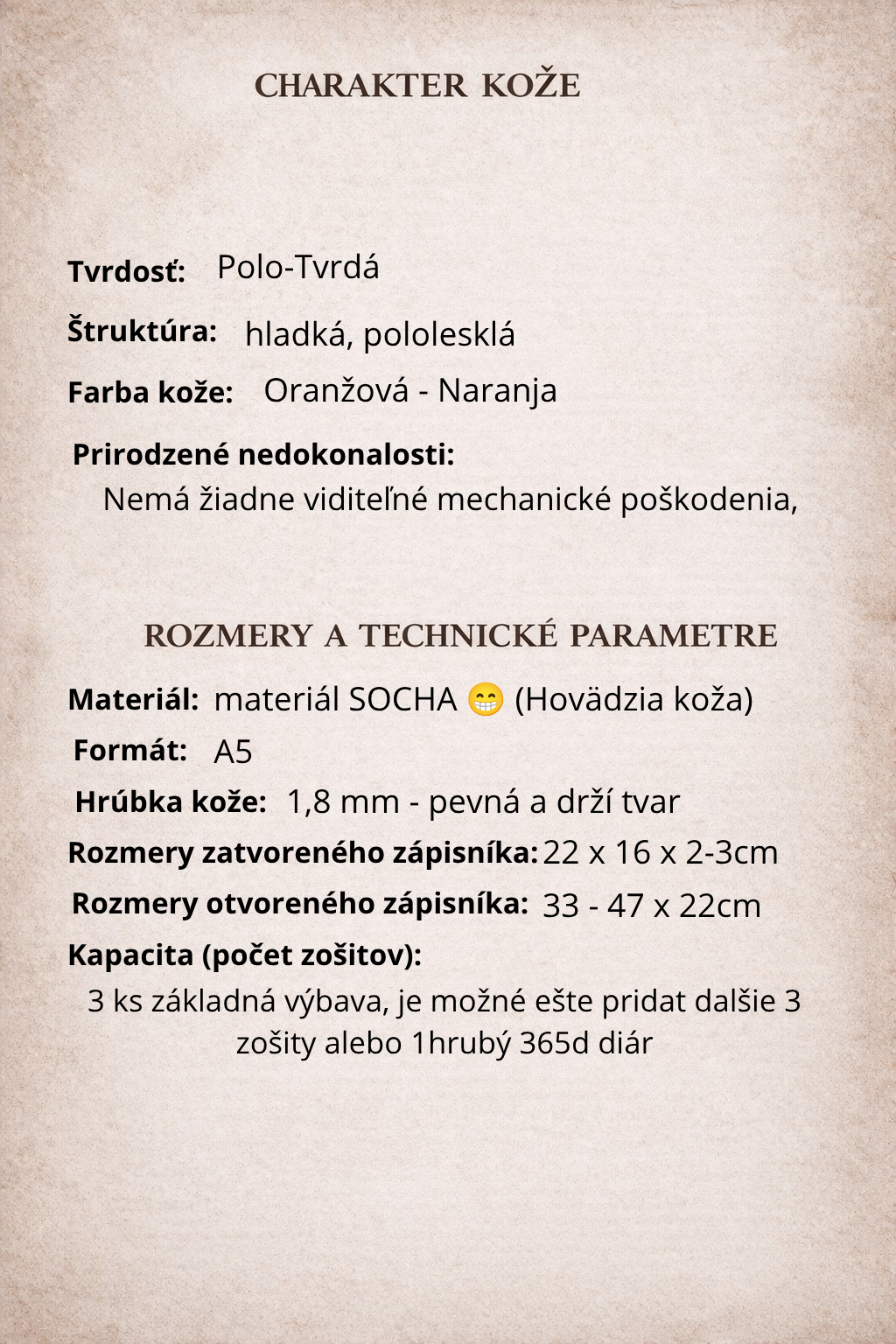 Kožený zápisník A5 - Oranžová - Naranja - Dlhá verzia