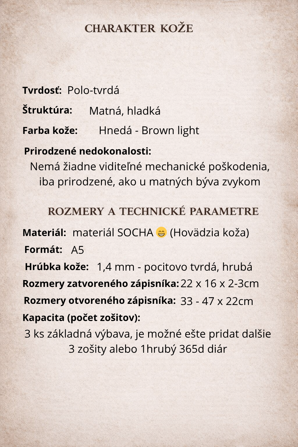 Kožený zápisník A5 - Hnedá - Brown Light - krátka verzia