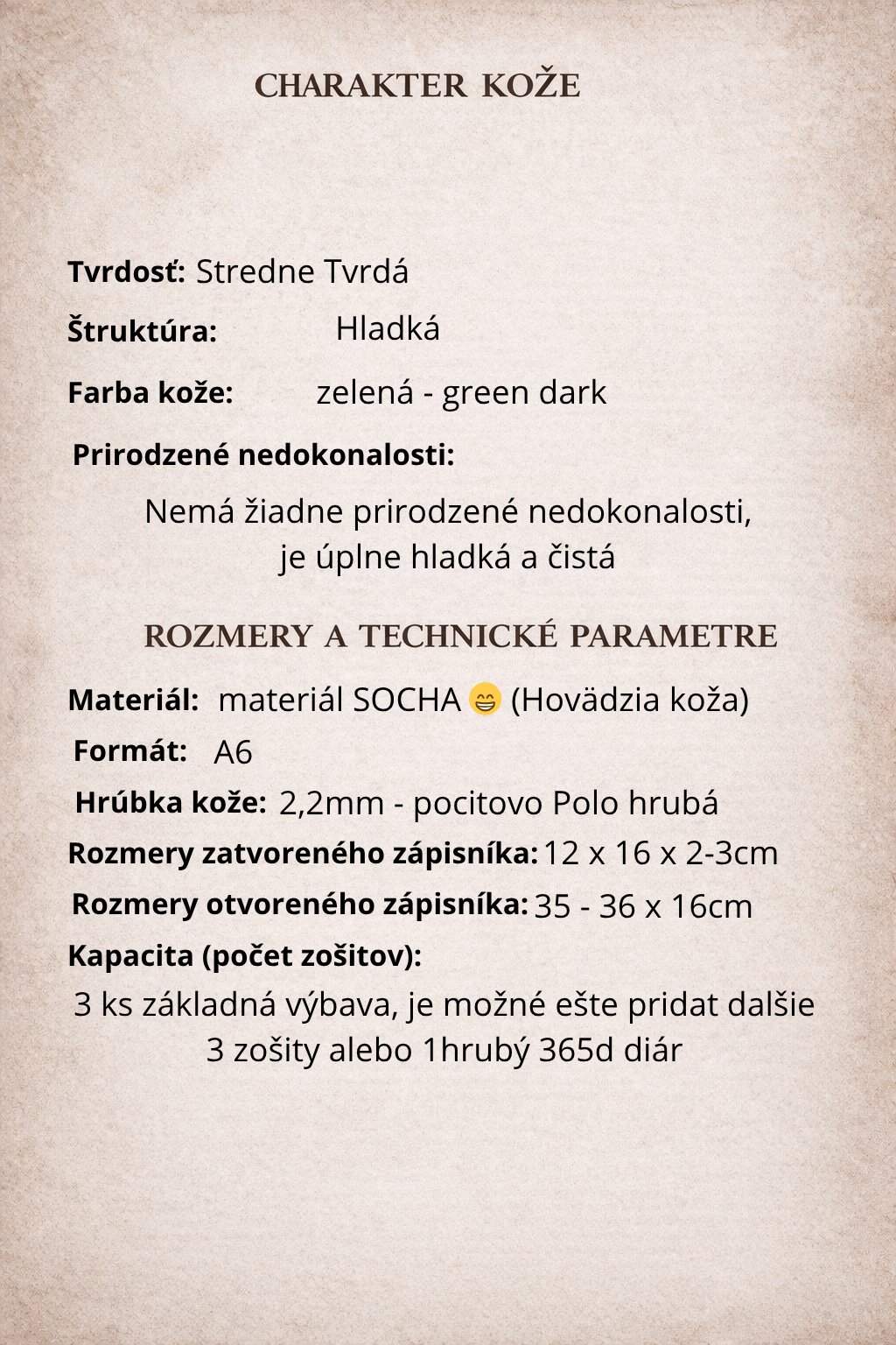 Kožený zápisník A6 - Zelená - Green Dark - dlhá verzia