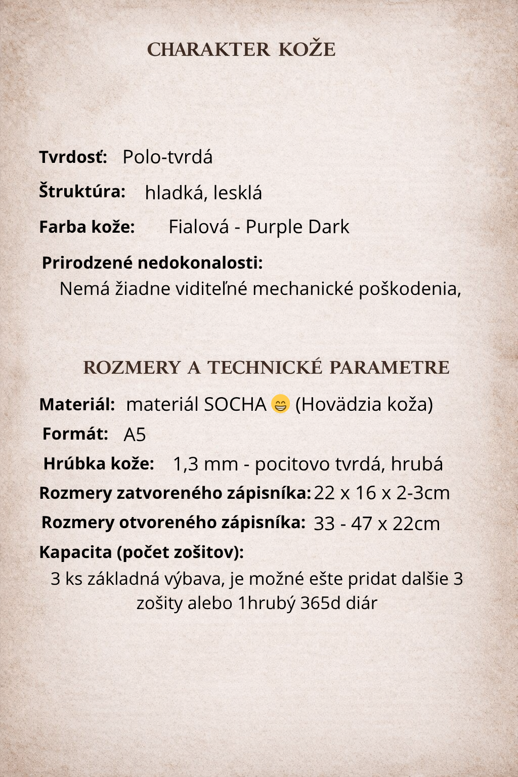 Kožený zápisník A5 - Fialová - Purple Dark - Dlhá verzia