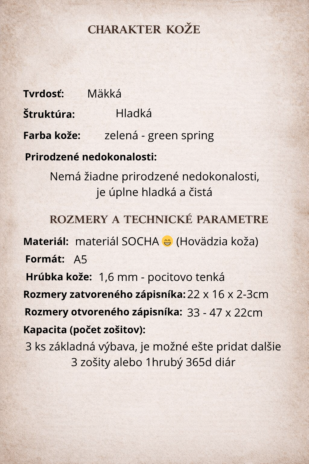 Kožený zápisník A5 - zelená - LIMITKA - MATCHA VIBE - dlhá verzia