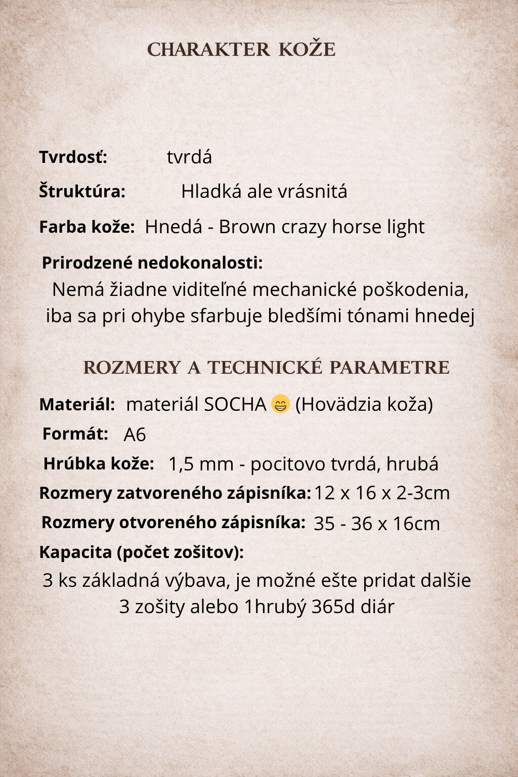 Kožený zápisník A6 - Hnedá - brown crazy horse light - dlhá verzia