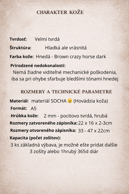 Kožený zápisník A5 - Hnedá - Brown crazy horse dark - dlhá verzia