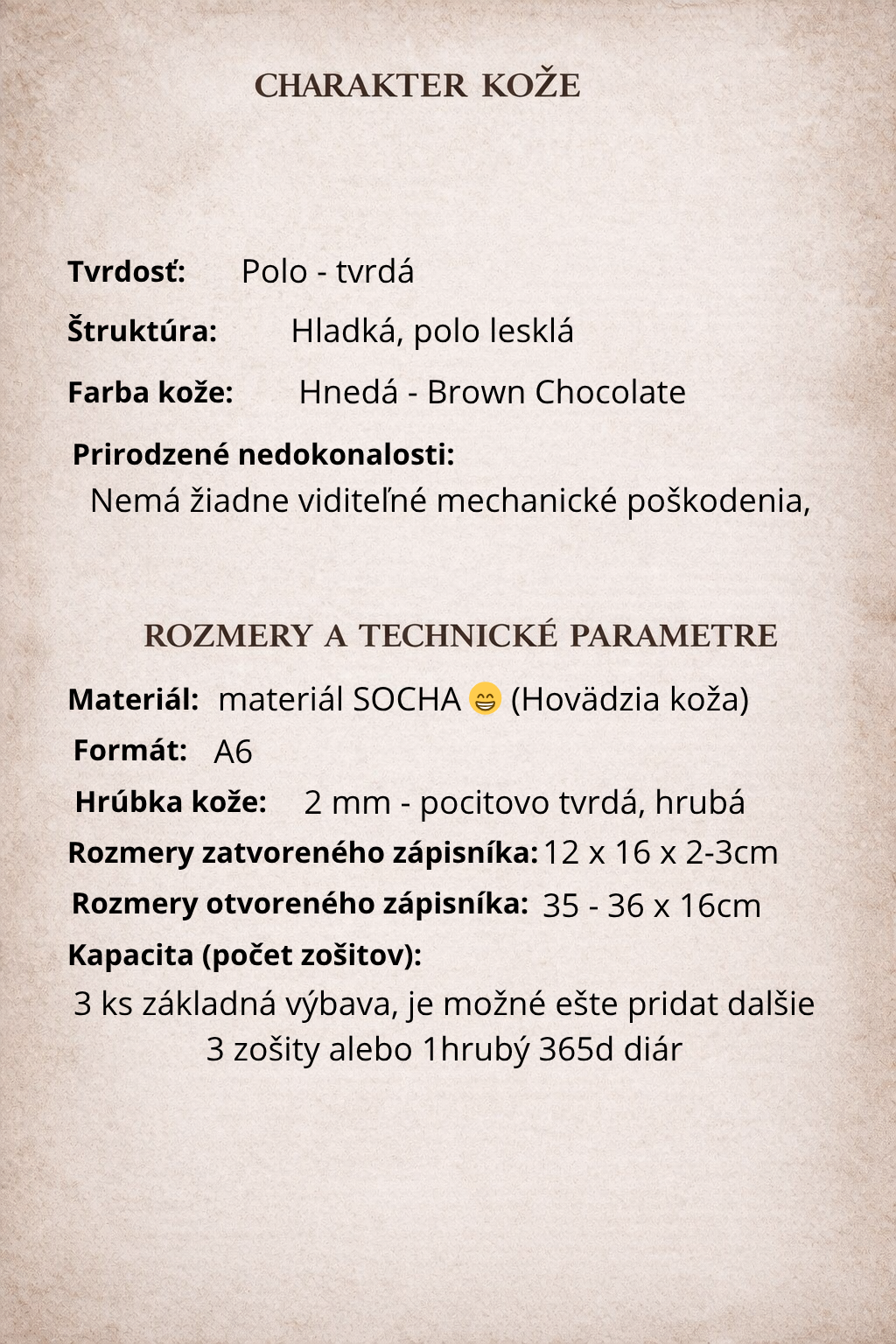 Kožený zápisník A6 - Hnedá - brown chocolate - krátka verzia