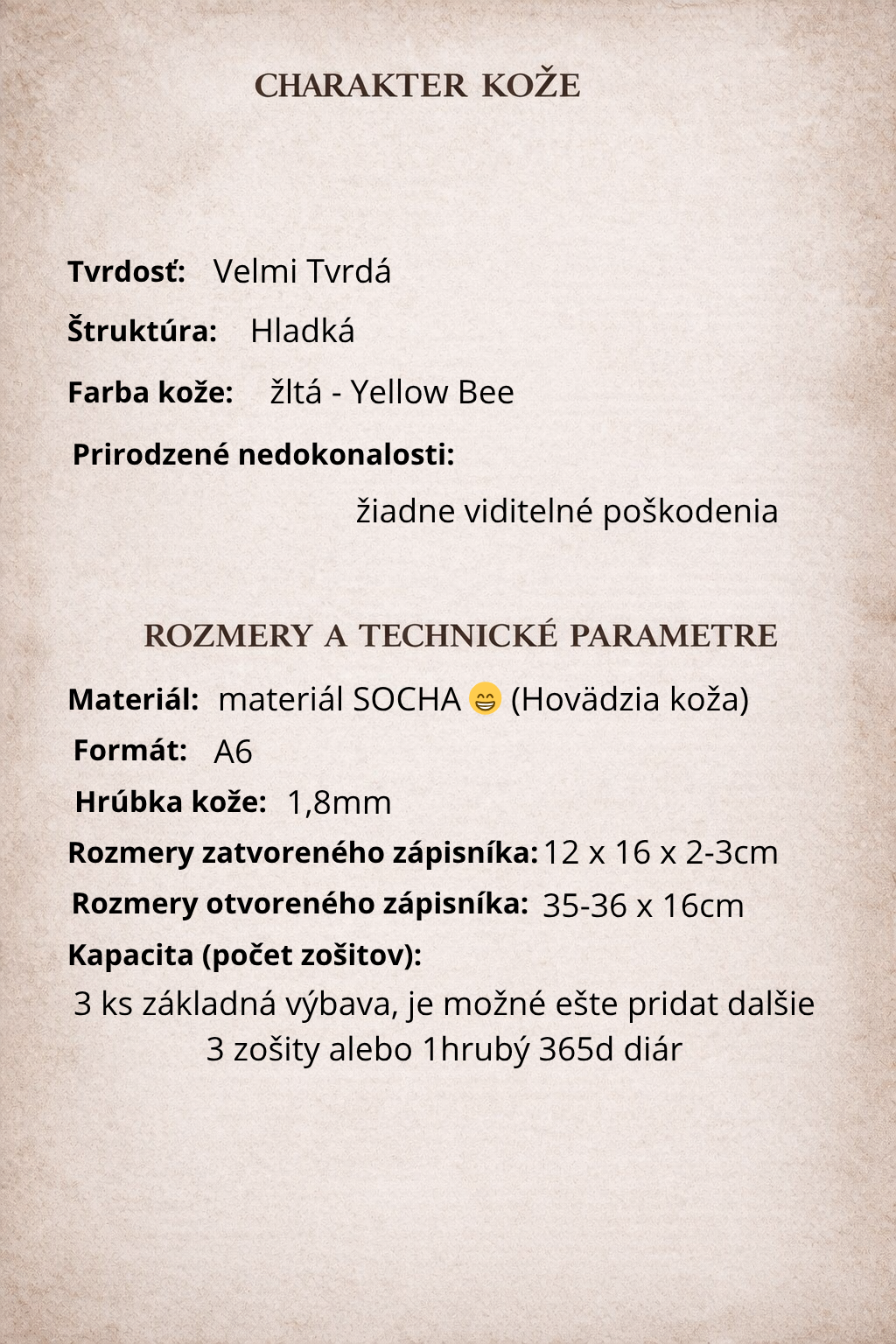 Kožený zápisník A6 - žltá - Yellow Bee - krátka verzia