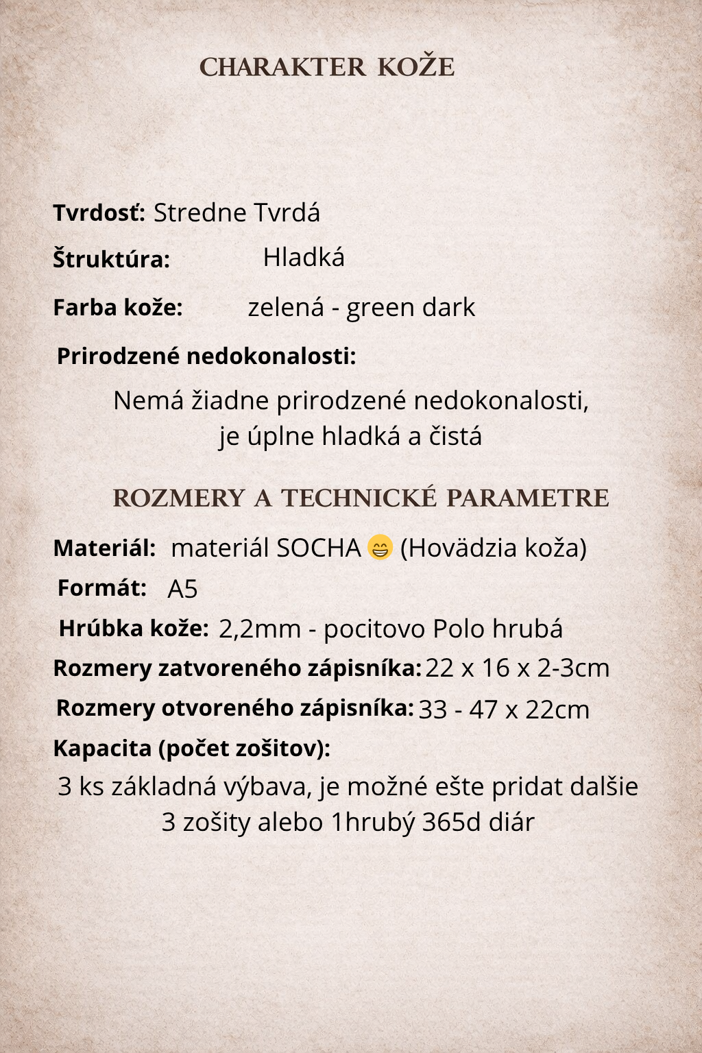 Kožený zápisník A5 - Zelená - Green Dark - dlhá verzia