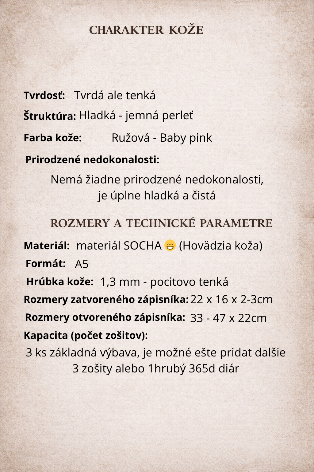 Kožený zápisník A5 - Ružová - Baby pink - dlhá verzia