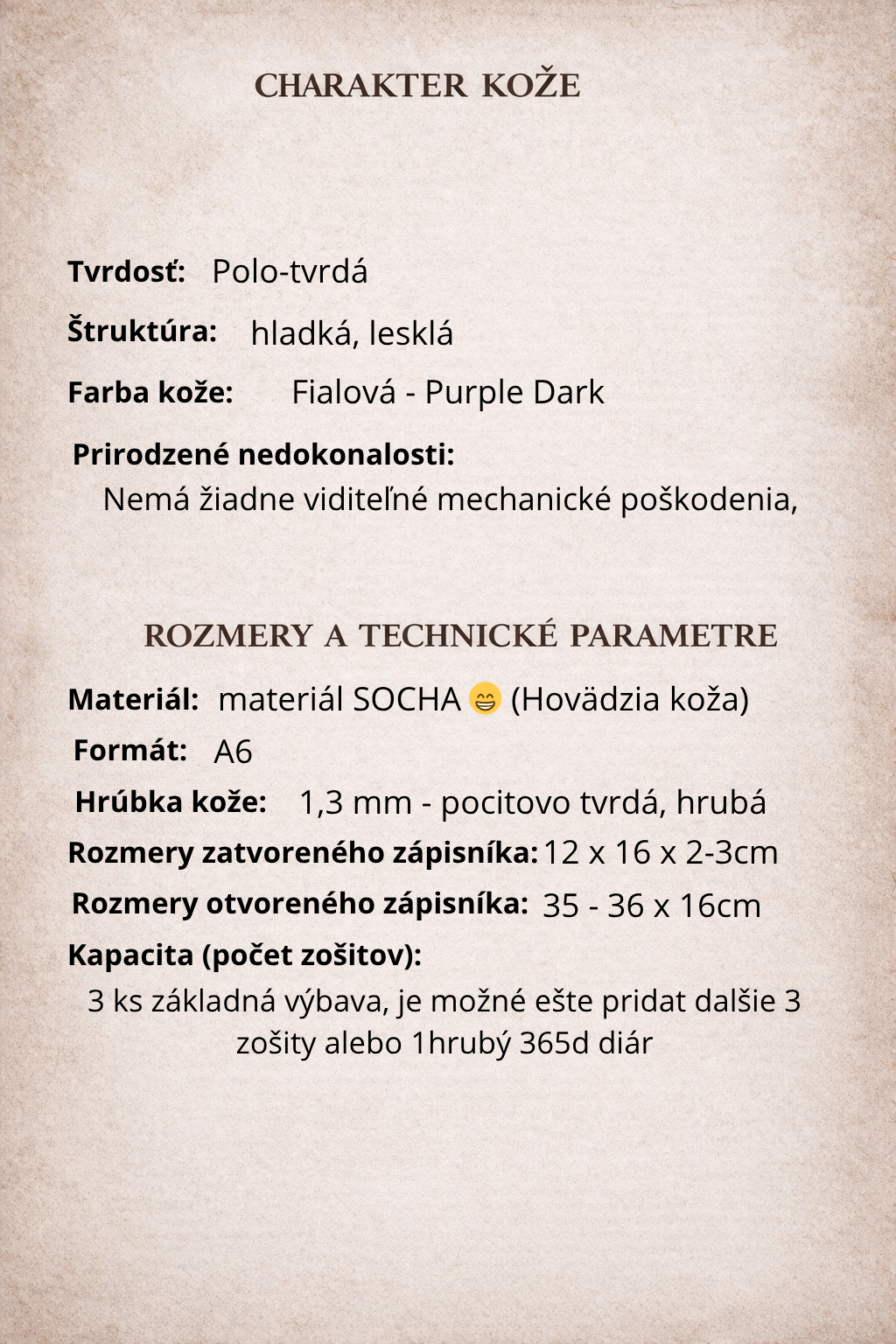 Kožený zápisník A6 - Fialová - Purple Dark - dlhá verzia
