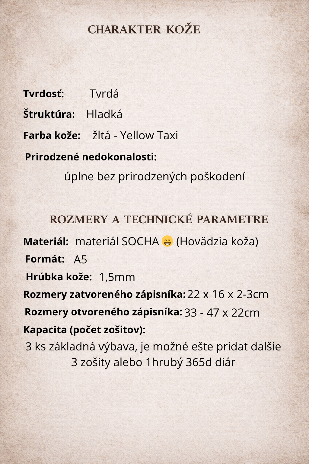 Kožený zápisník A5 - žltá - LIMITKA - Bumble Bee - dlhá verzia