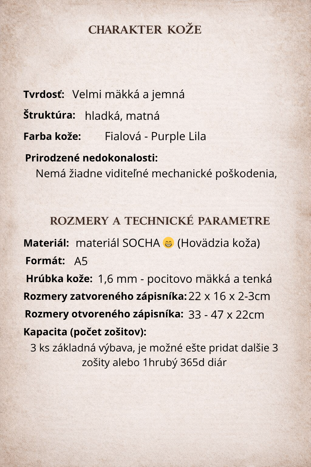 Kožený zápisník A5 - Fialová - Purple Lila - Dlhá verzia