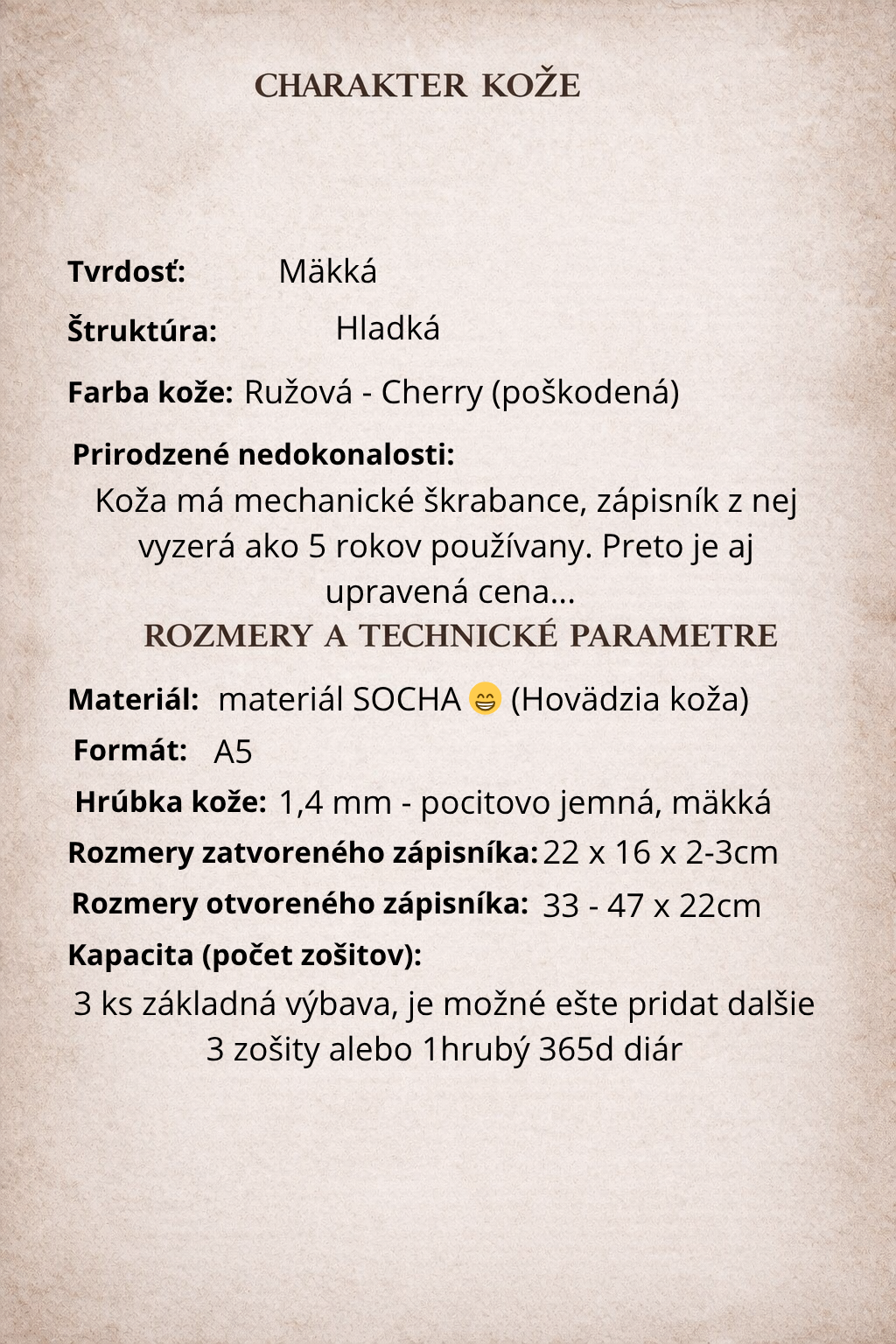 Kožený zápisník A5 - Ružová - Cherry (poškodená) - Dlhá verzia