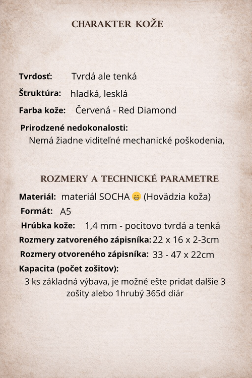 Kožený zápisník A5 - Červený - Red diamond - dlhá verzia