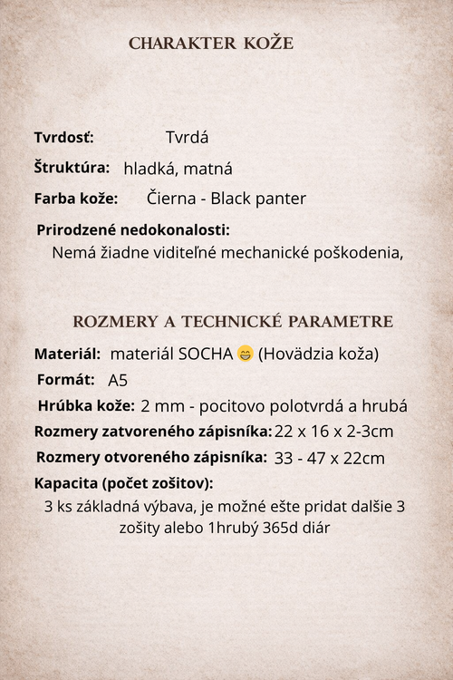 Kožený zápisník A5 - čierna - Black panter - krátka verzia