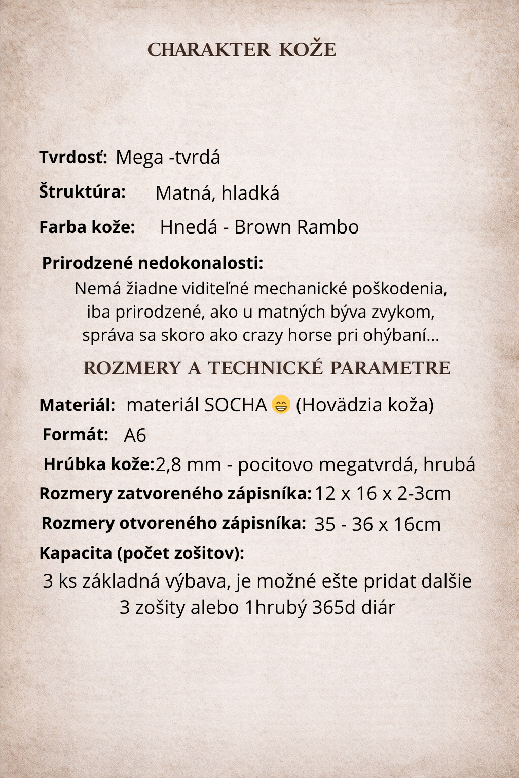 Kožený zápisník A6 - Hnedá - brown RAMBO - krátka verzia