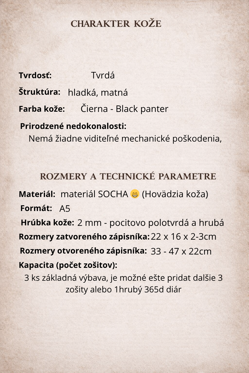 Kožený zápisník A5 - čierna - Black panter - Dlhá verzia