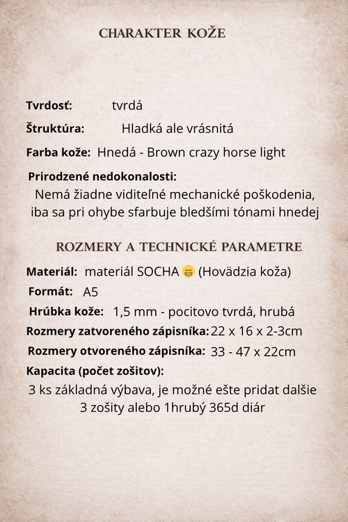 Kožený zápisník A5 - Hnedá - Brown crazy horse light - dlhá verzia