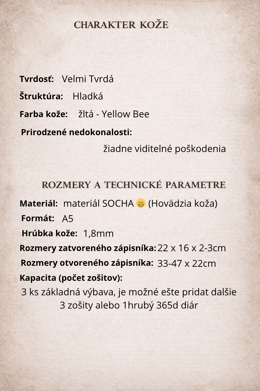 Kožený zápisník A5 - Žltý - Yellow Bee - dlhá verzia