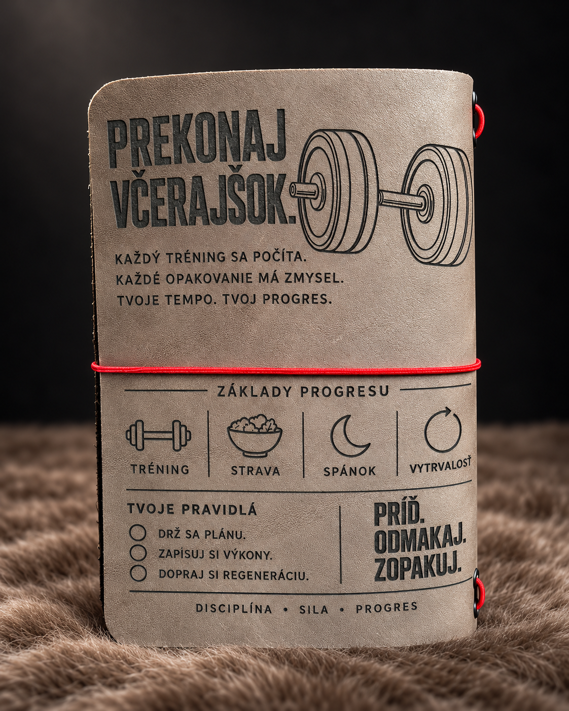 Zadná strana zápisníka A5 Strong man – Prekonaj včerajšok a tréningový motív